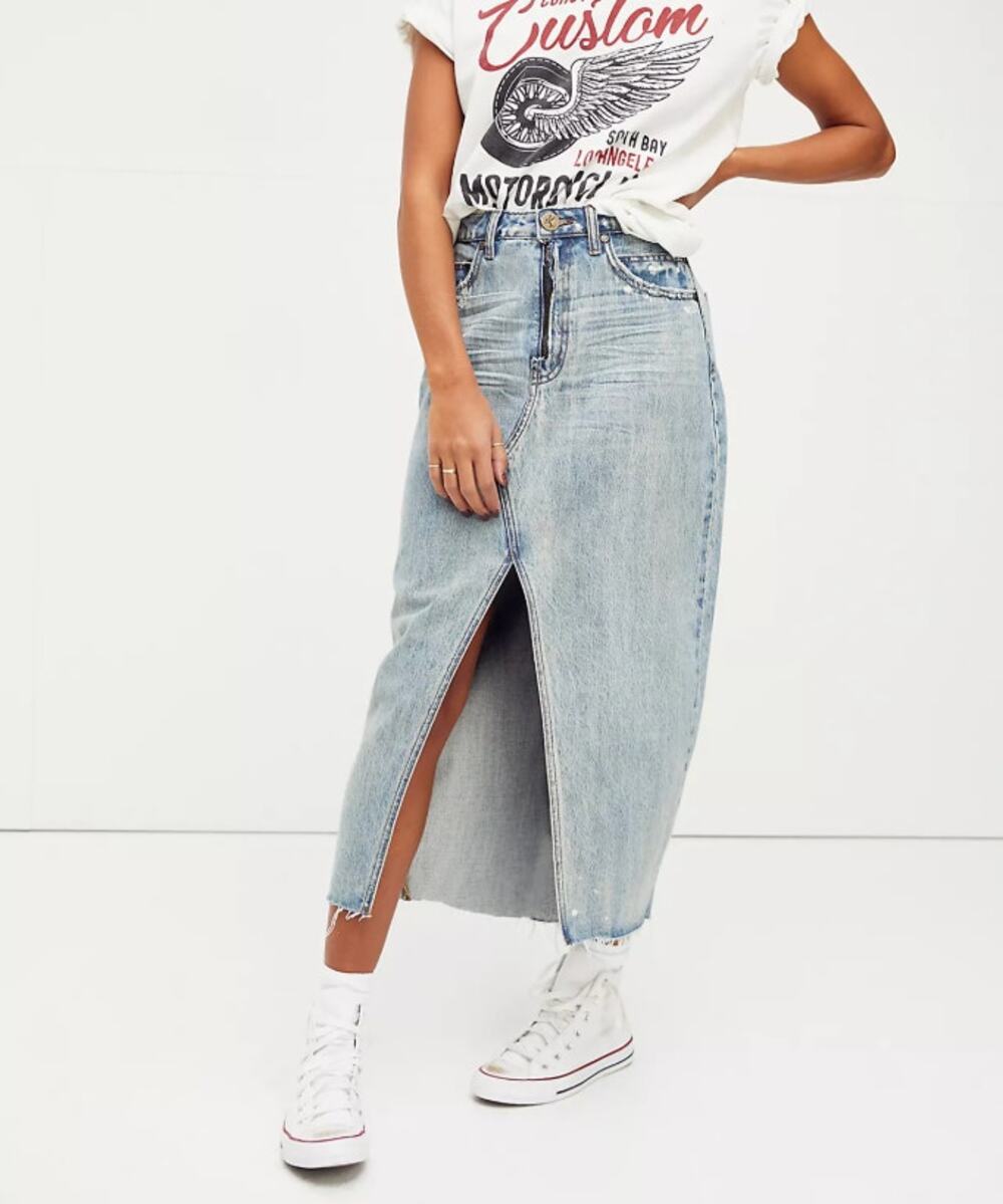 Free People One Teaspoon Rocko Denim A-line Midi Skirt Ocean, size 27